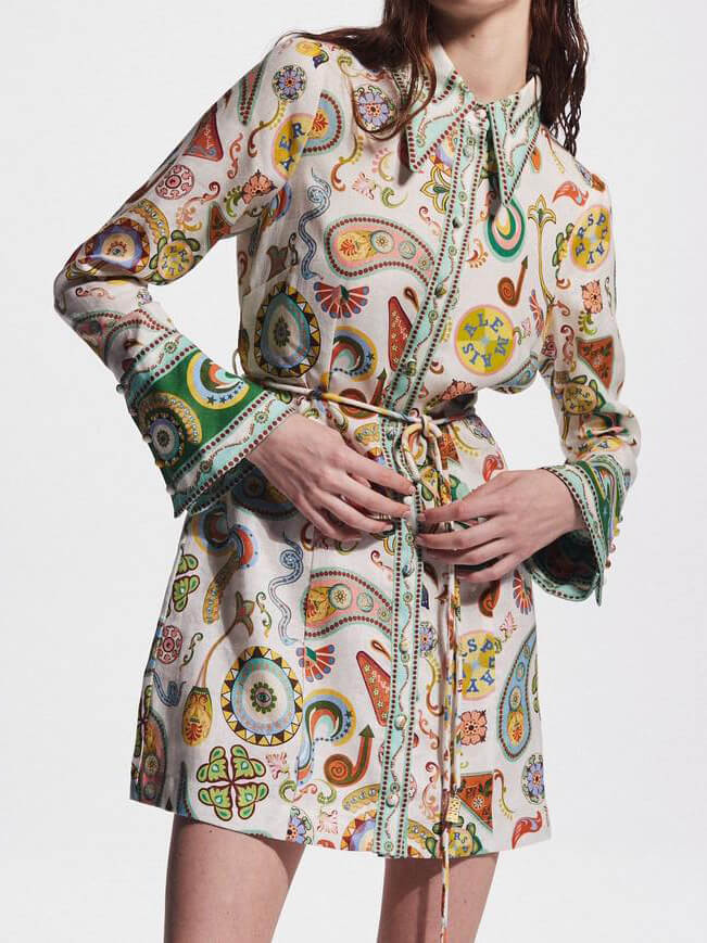 And Exquisite Fashionable Printed Trumpet Sleeve Mini Dress