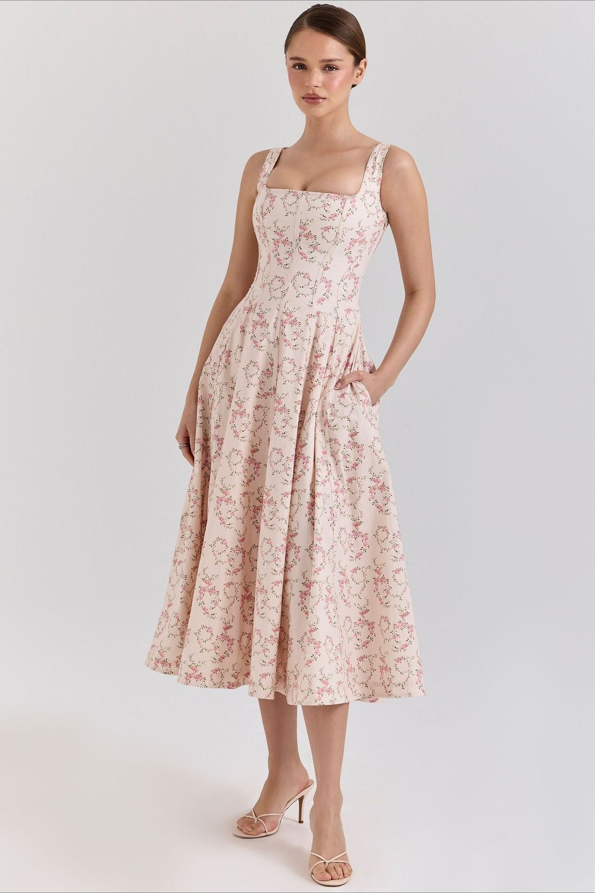 Shoulder Off Tie Strap Midi Dress