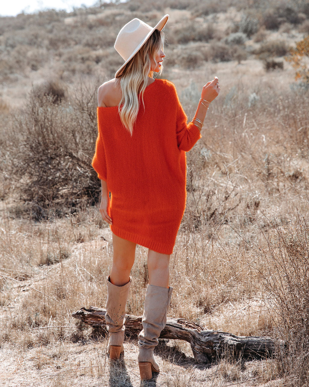 Asymmetrical Cecelia Knit Sweater Dress Red Orange FINAL