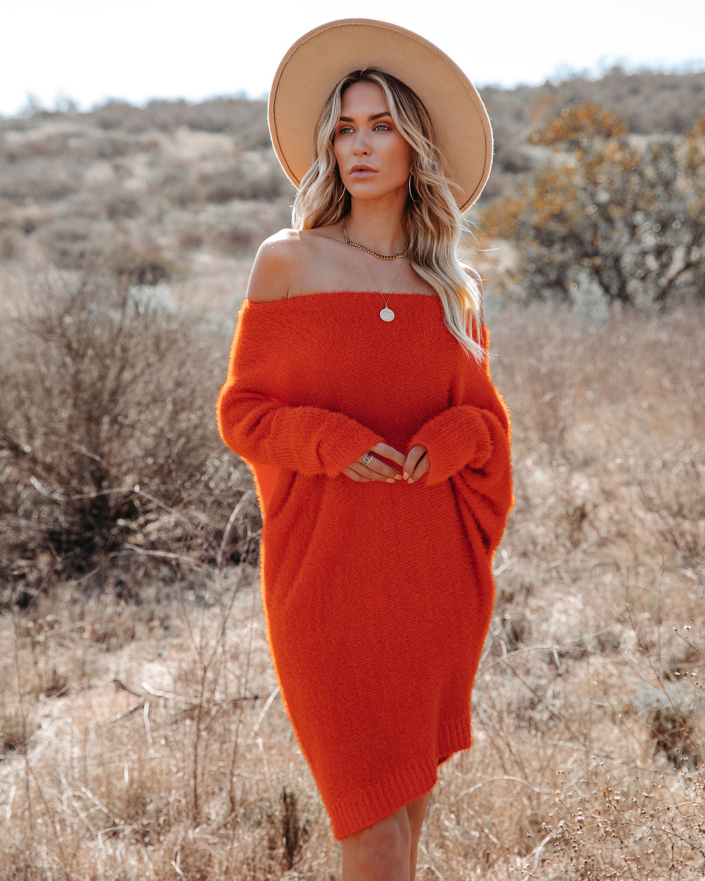 Asymmetrical Cecelia Knit Sweater Dress Red Orange FINAL