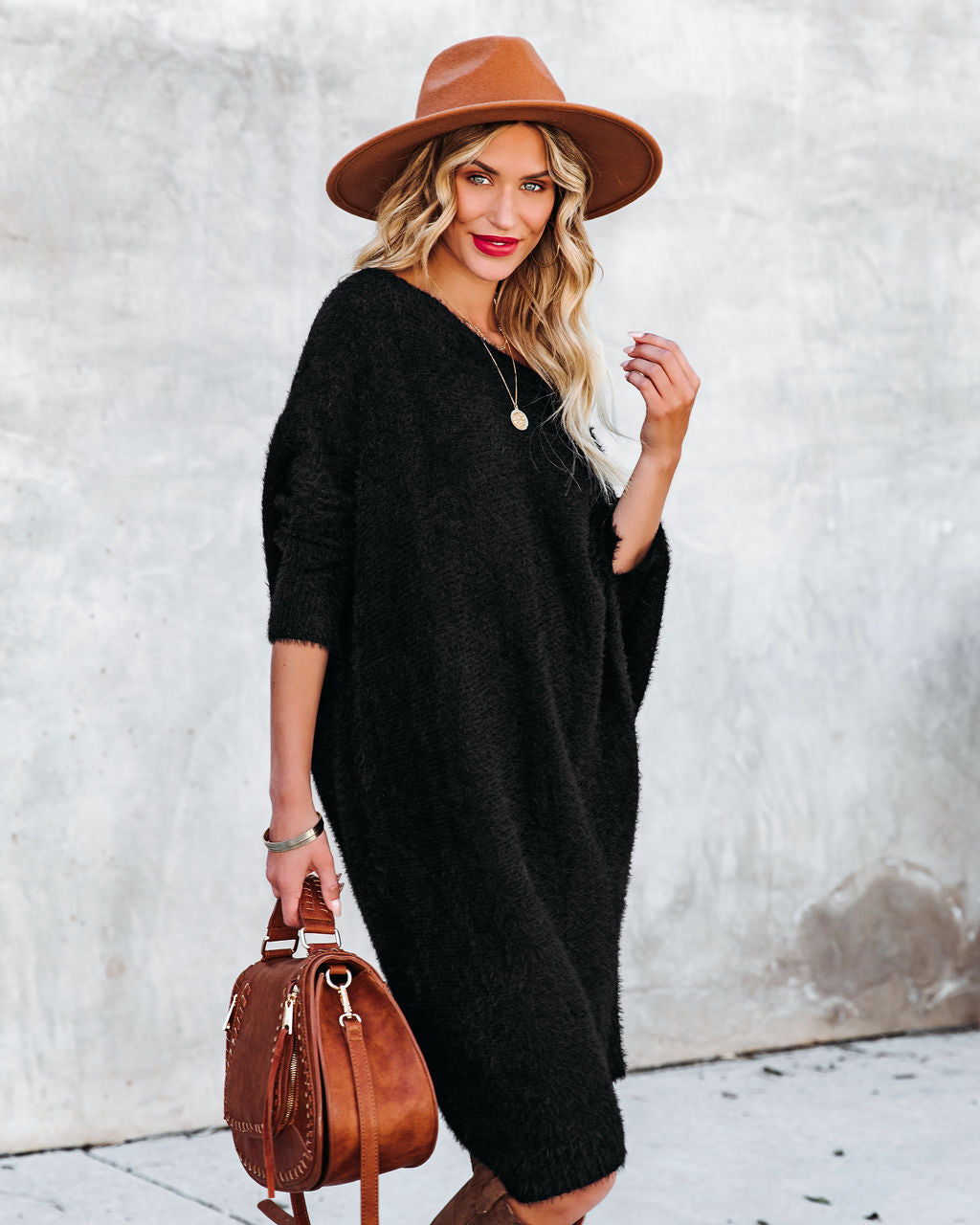 Asymmetrical Cecelia Knit Sweater Dress Black FINAL