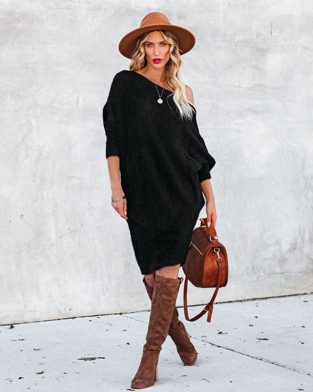 Asymmetrical Cecelia Knit Sweater Dress Black FINAL