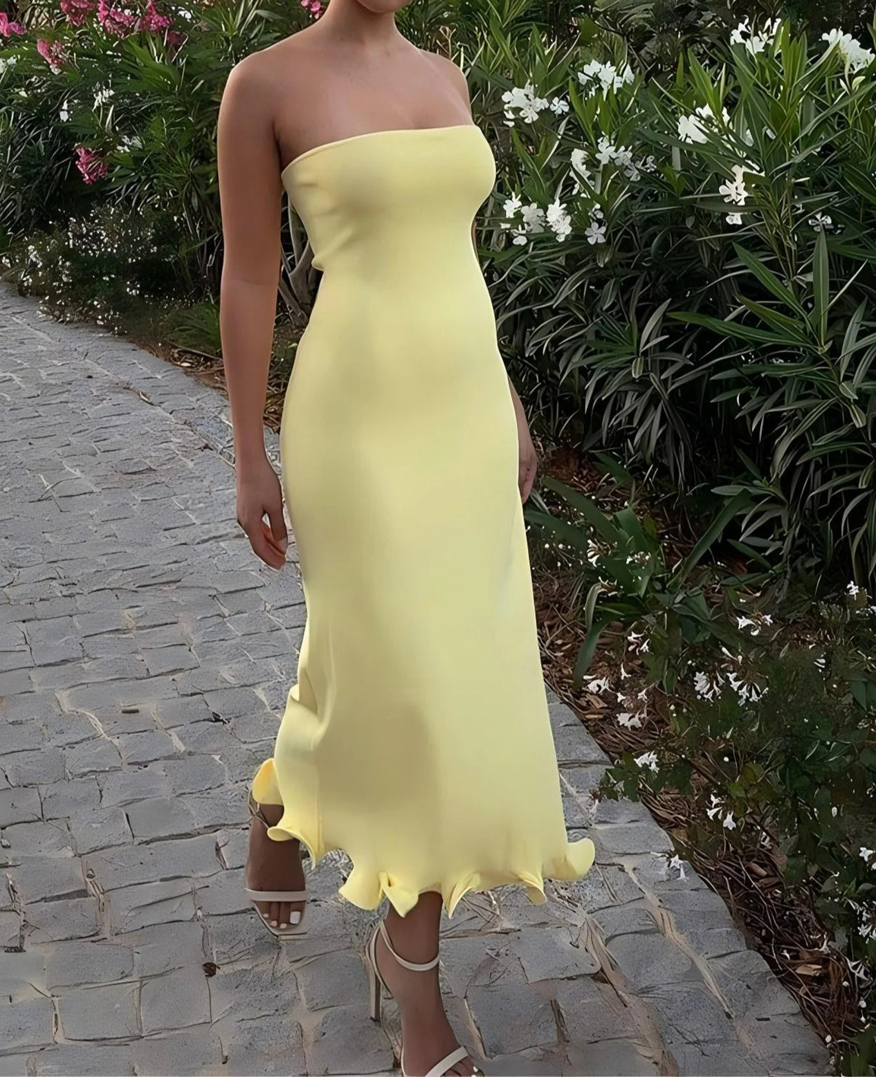 Ruffles Sleeveless Patchwork Bodycon Midi Dress