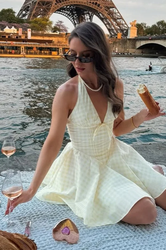 Halter Plaid Mini Dress