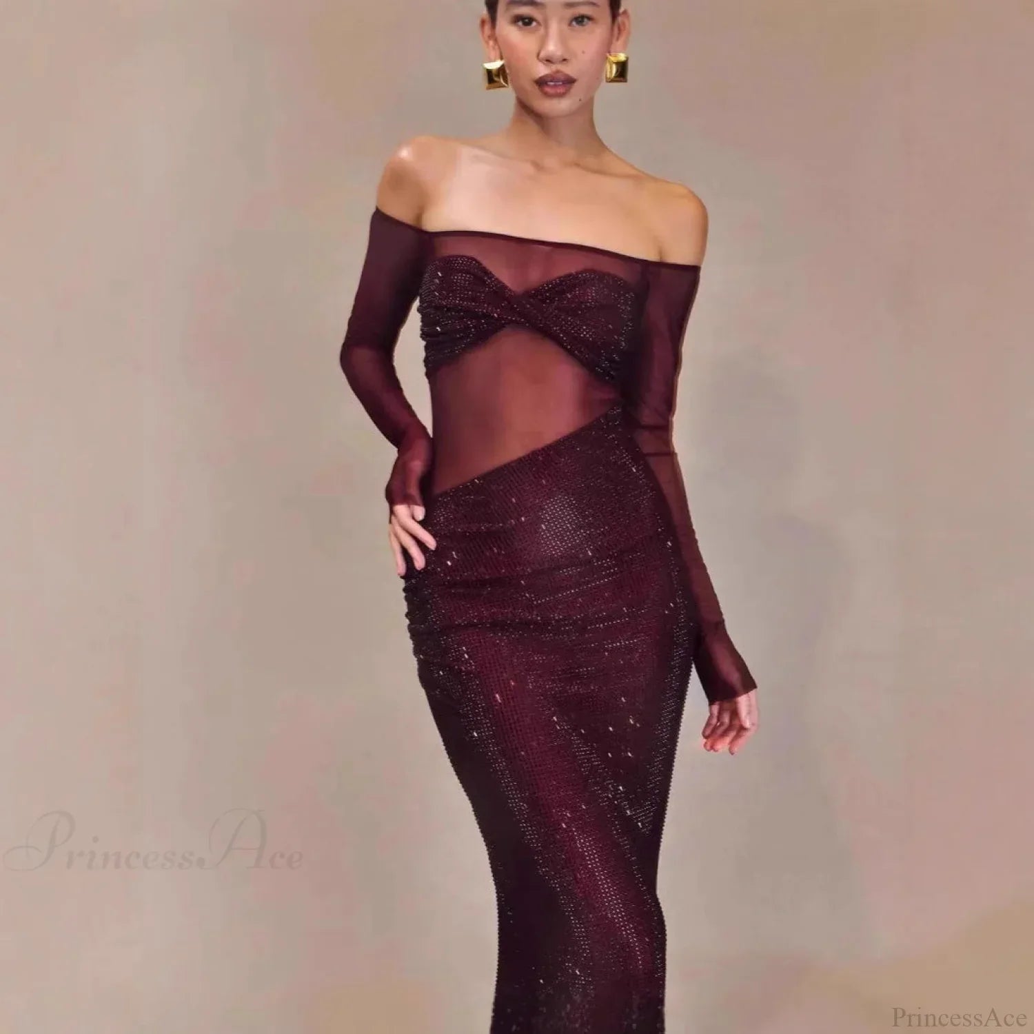 Chic One-Shoulder Rhinestone Fitted Prom Dress