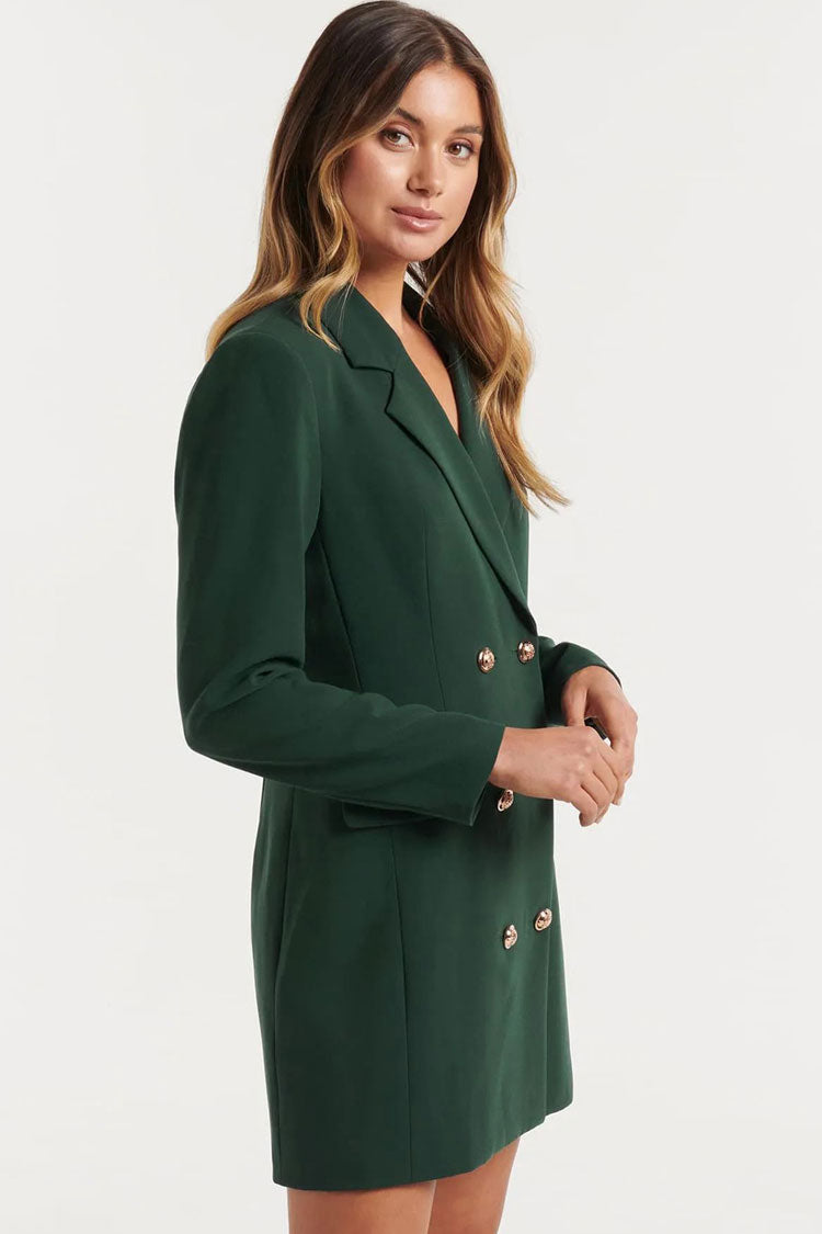 Retro Lapel Collar Double Breasted Blazer Mini Dress - Emerald Green