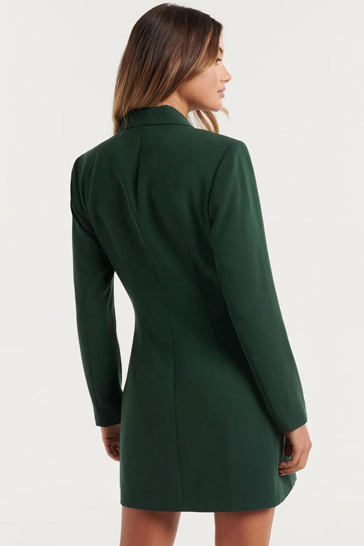 Retro Lapel Collar Double Breasted Blazer Mini Dress - Emerald Green