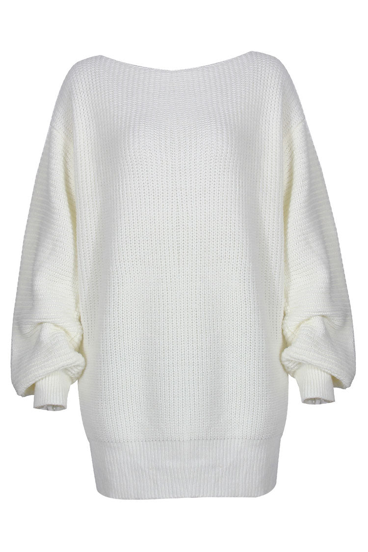 Winter Cozy Boat Neck Long Sleeve Textured Sweater Mini Dress - White