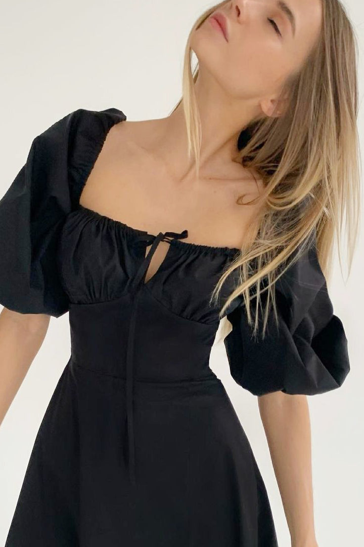 Tie White Waist Puff Sleeve Mini Dress