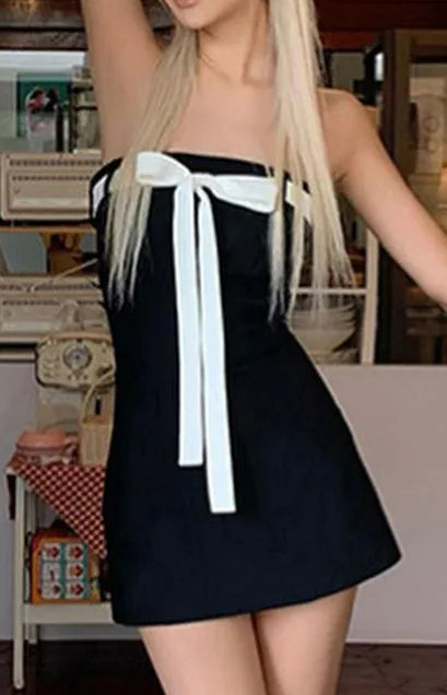 OffShoulder Bowknot ALine Mini Dress