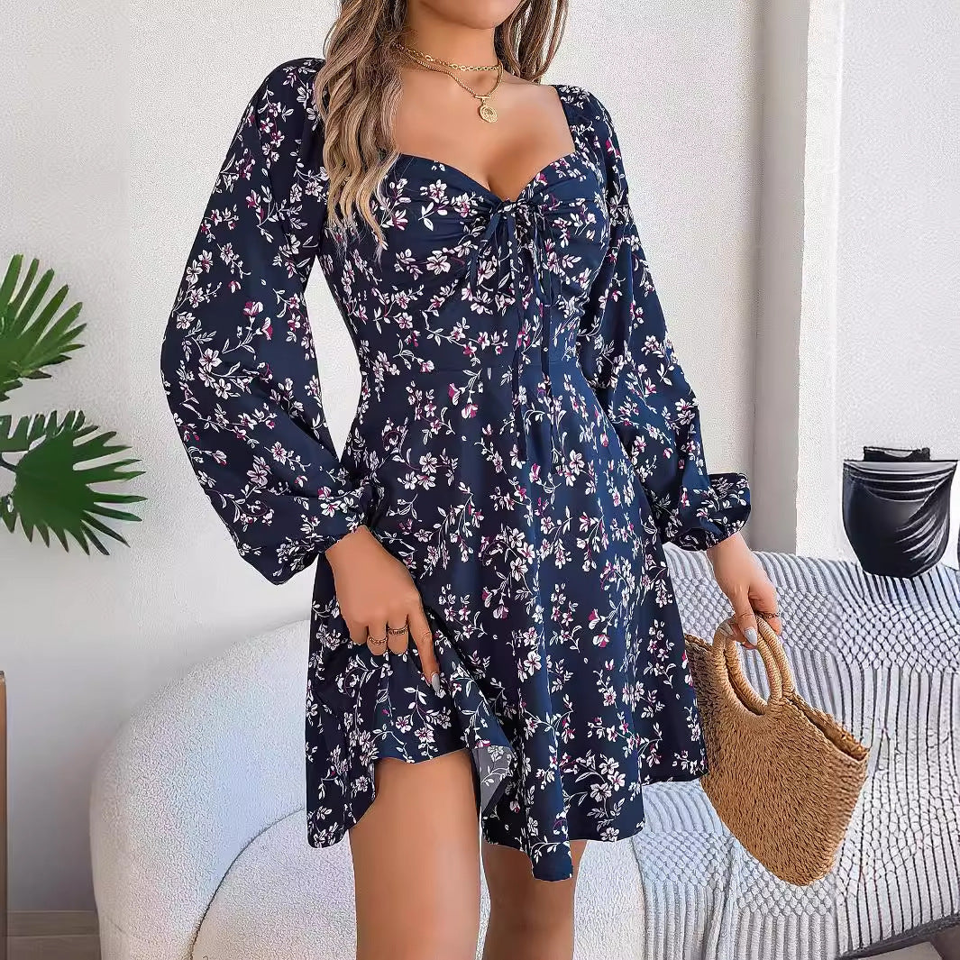 Elizabeth Minimalist Long Sleeved Botanical Lantern Mini Dress Chic Silhouette Collection