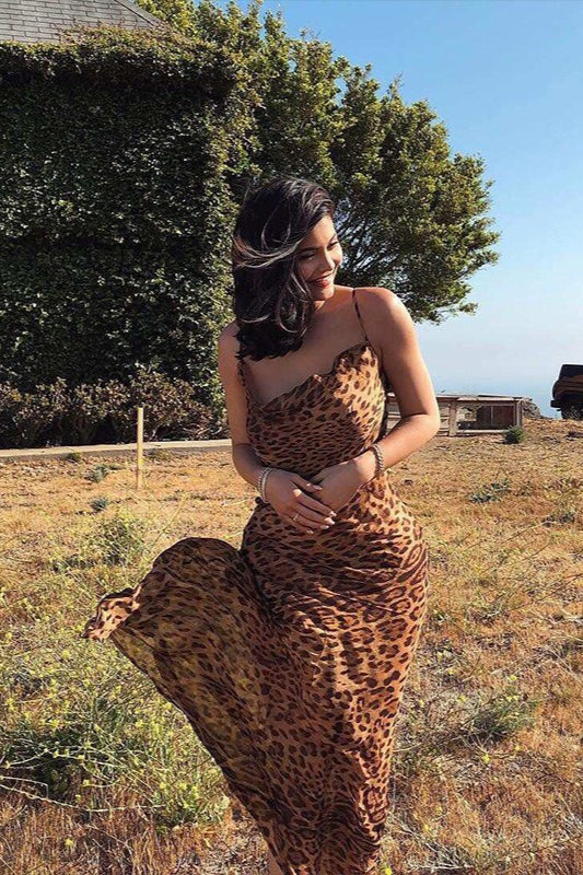 Leopard Edition Print Backless Bodycon Maxi Dress