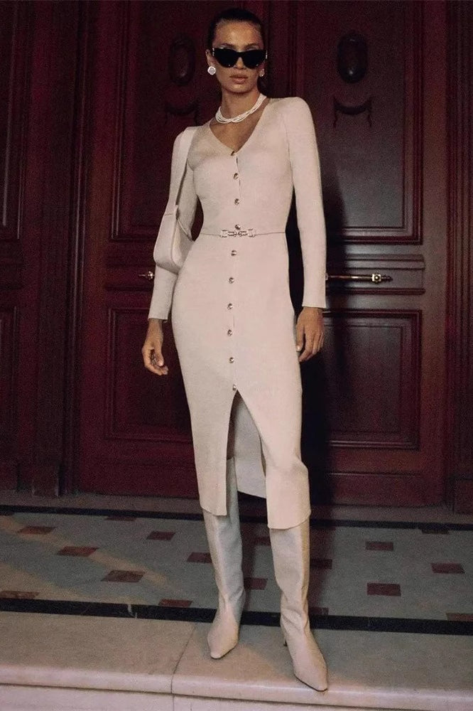 Knit Slim Long Sleeve Midi Dress