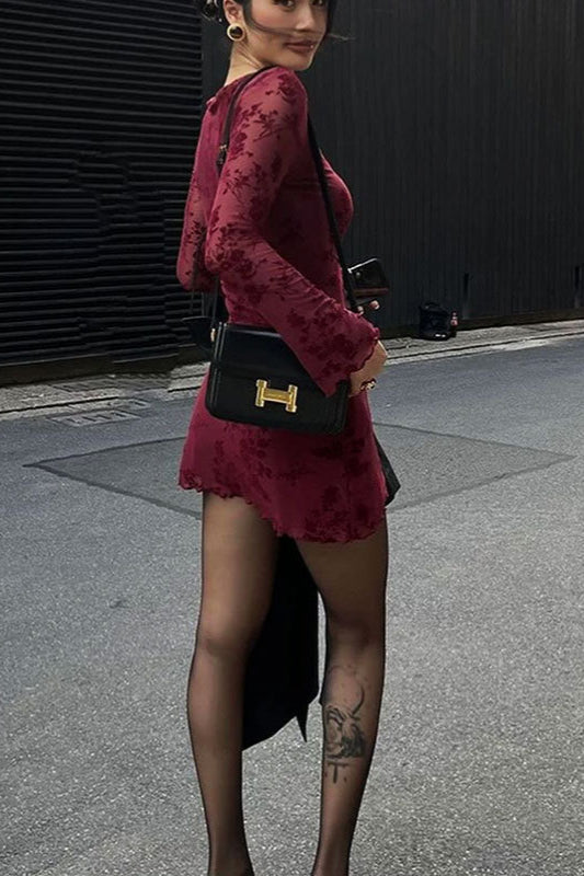 Mesh Bloom Long Sleeve Bodycon Dress