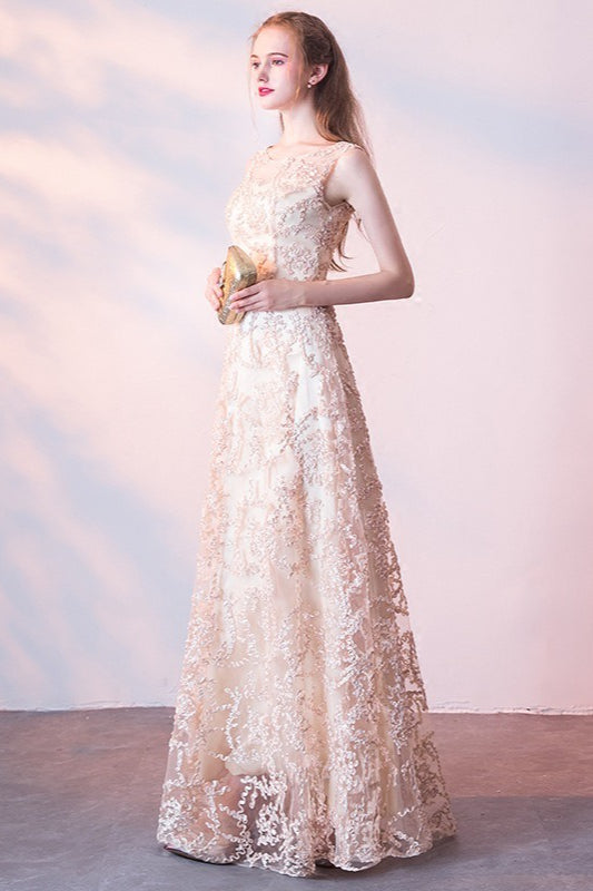 Flower Print Long Sleeve Column Gown Prom Dress