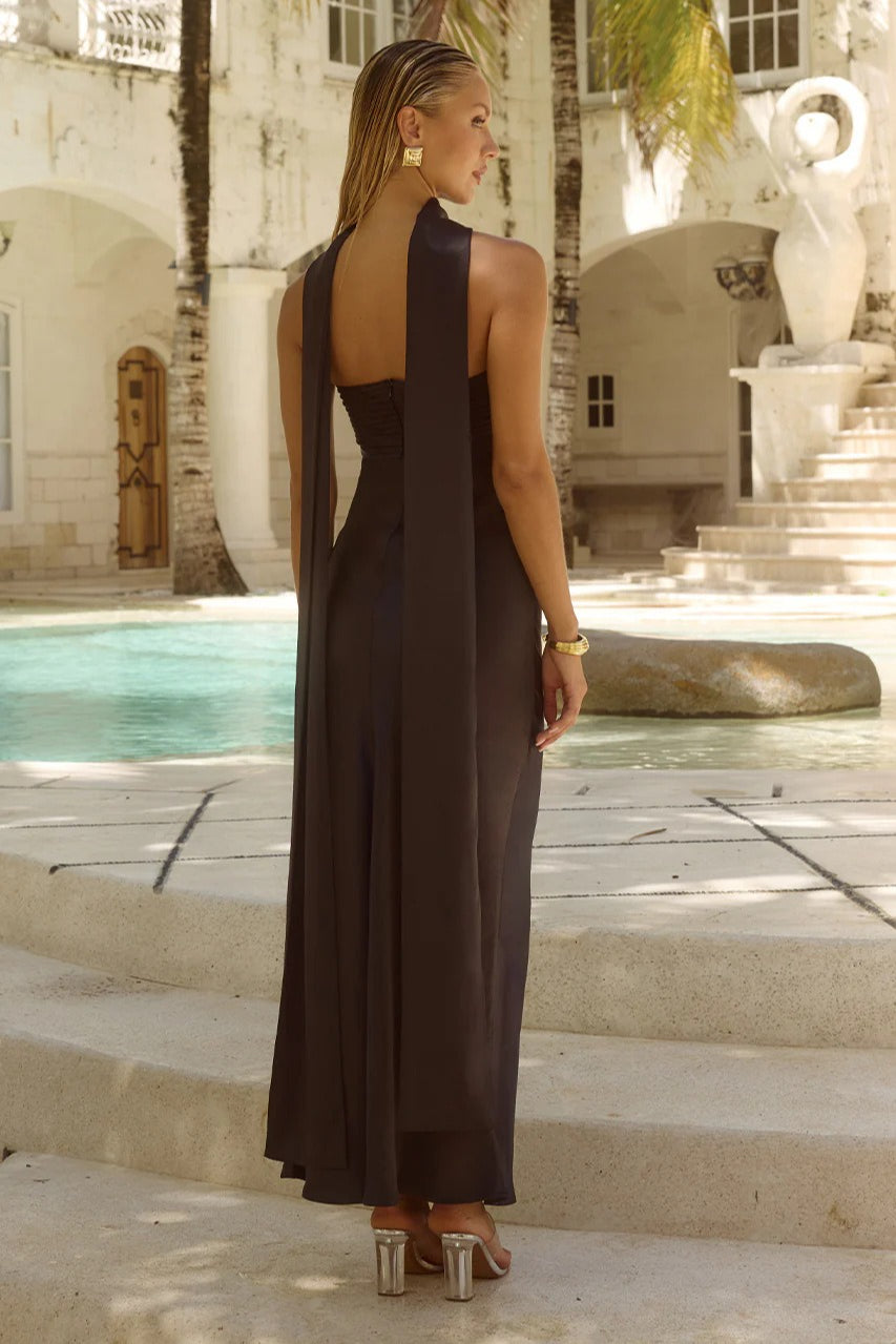 Satin Tie Front Strapless Graceful Prom Dress