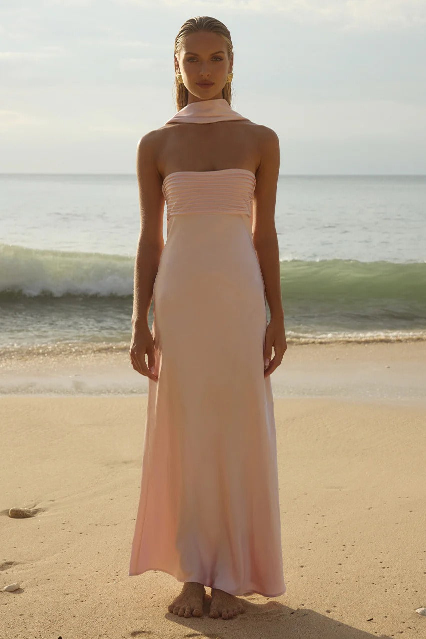 Satin Tie Front Strapless Graceful Prom Dress
