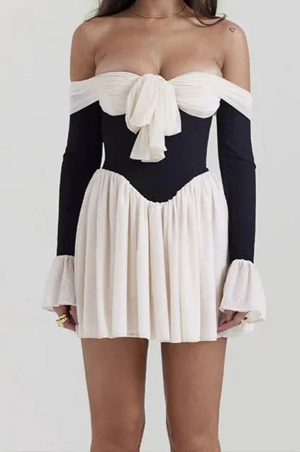 Front Tie Off Shoulder Corset Mini Dress