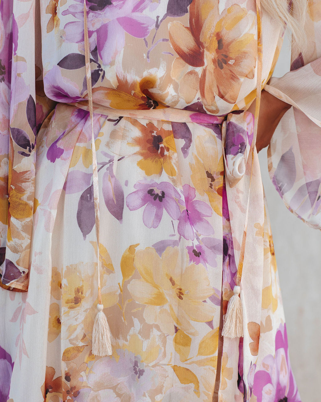 Damaya Bloom Chiffon Tassel Dress