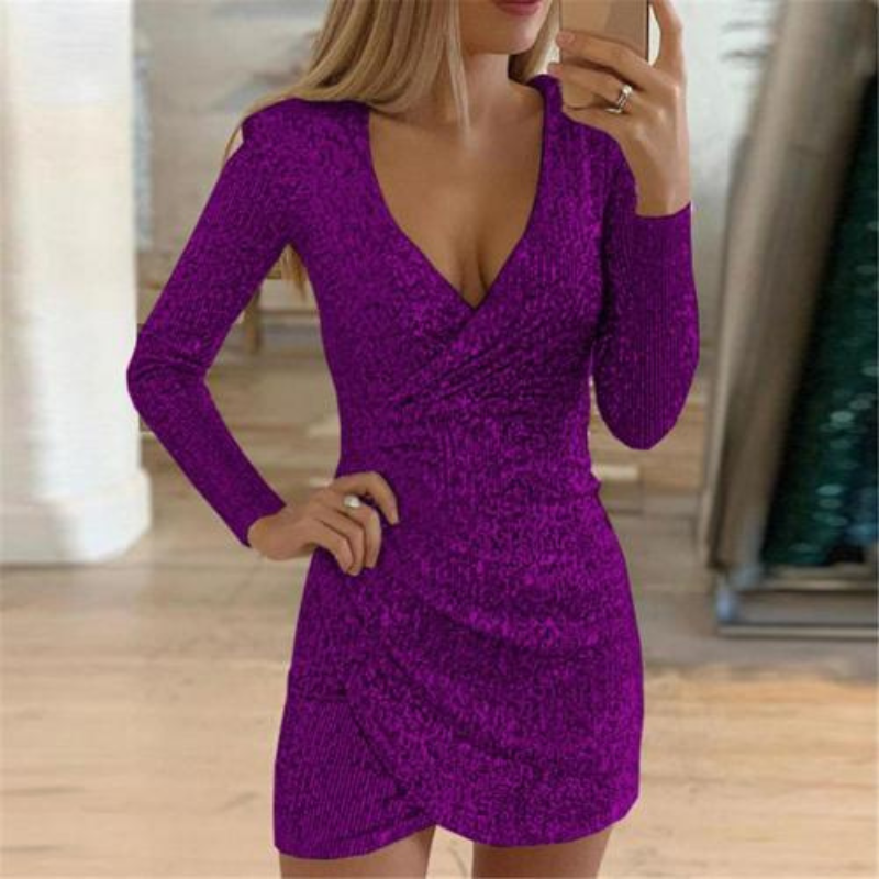 Elevated Ivonne Women's Sequin Wrap Mini Dress Boutique Collection
