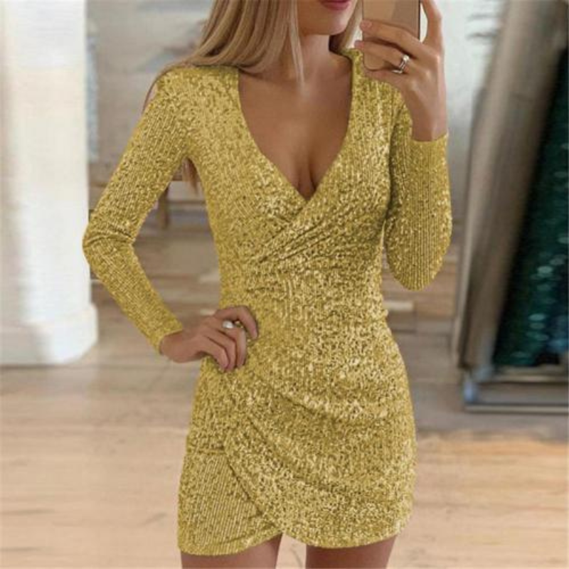 Elevated Ivonne Women's Sequin Wrap Mini Dress Boutique Collection