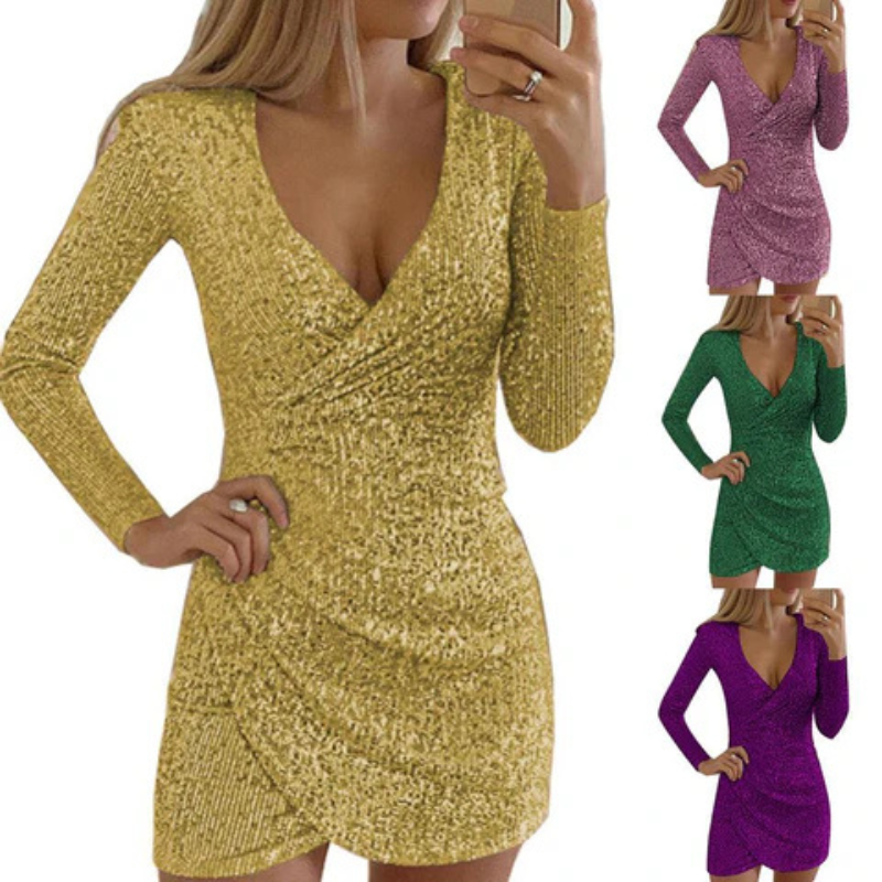 Elevated Ivonne Women's Sequin Wrap Mini Dress Boutique Collection