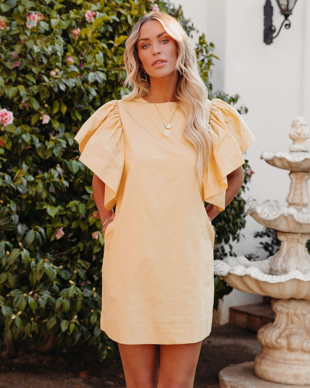 Cotton Davina Pocketed Mini Dress Yellow