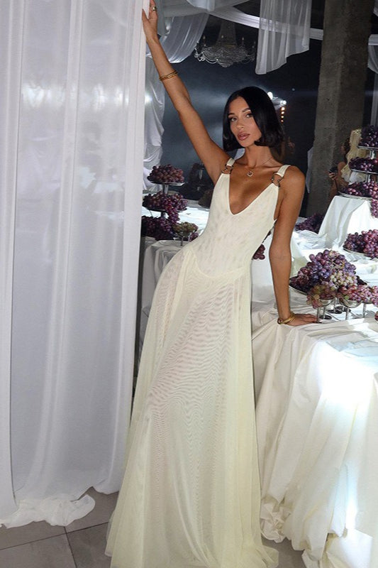 Spaghetti Edition Strap Mesh Maxi Dress