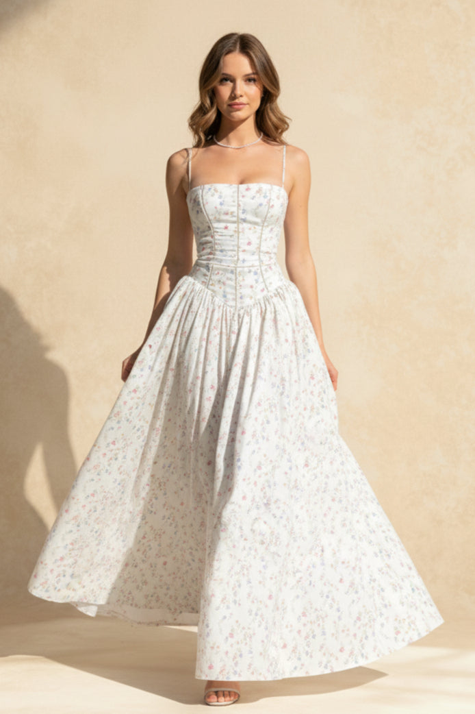Chiffon Pleated Bloom Off Shoulder Maxi Dress