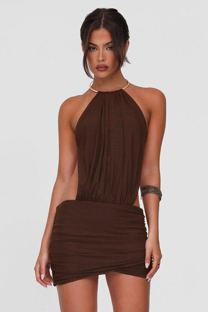 Ring Halter Tie Mini Dress
