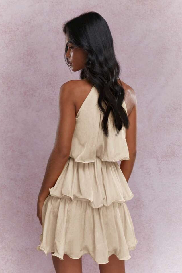 Sleeveless Halter Tiered Ruffle Vacation Dress