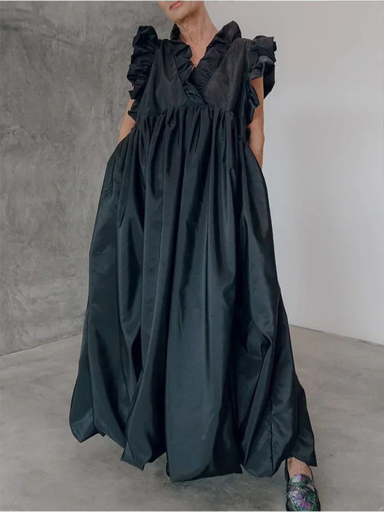 Gema Refined Maxi Dress with Ruffle Sleeves for Women Stylish Outfit