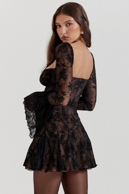 Bell Lace Sleeve Corset Mini Dress