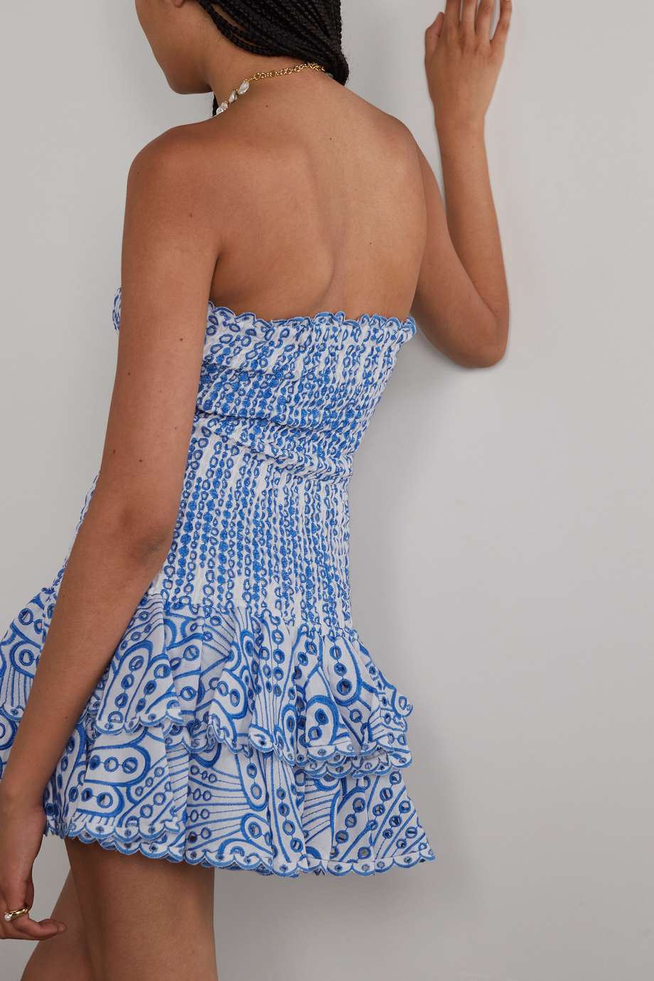 Statement Ornella Strapless, Figure Hugging Mini Dress with Embroidered Lace Elevated Occasion Wear