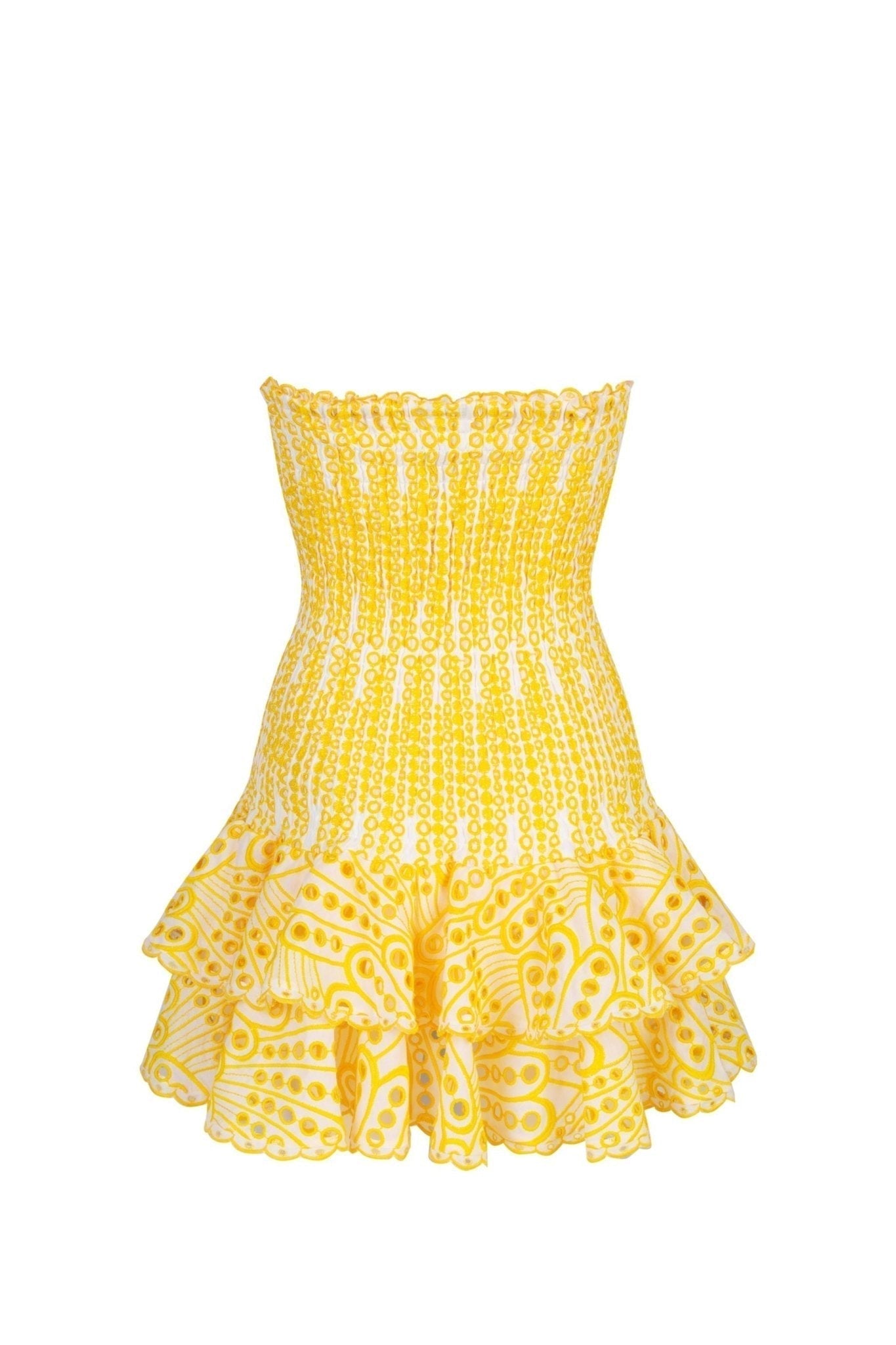 Statement Ornella Strapless, Figure Hugging Mini Dress with Embroidered Lace Elevated Occasion Wear