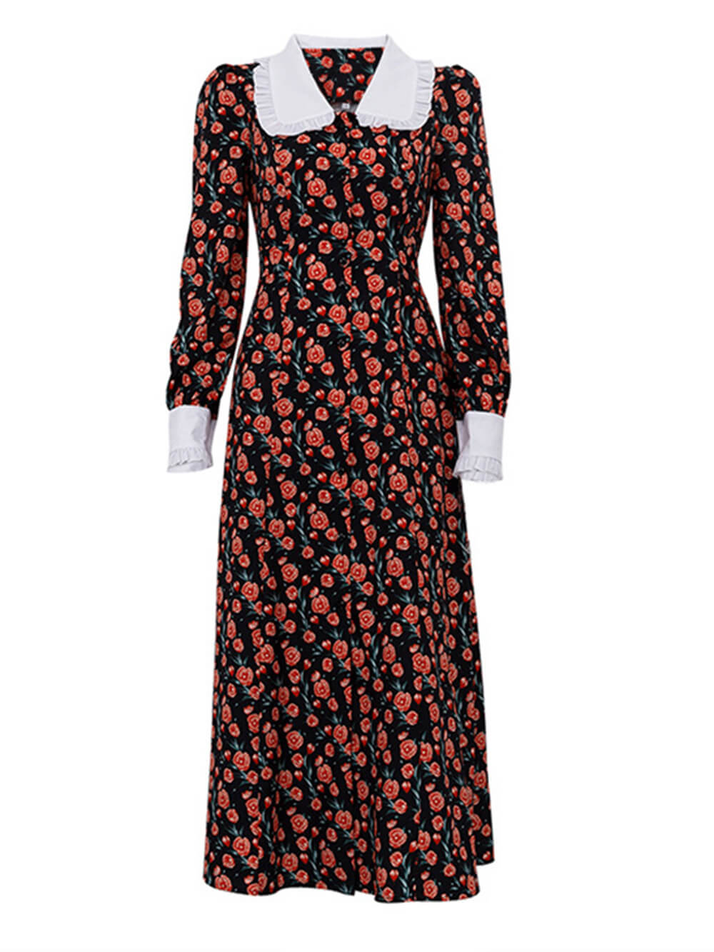 Doll Printed Collar Midi Dress