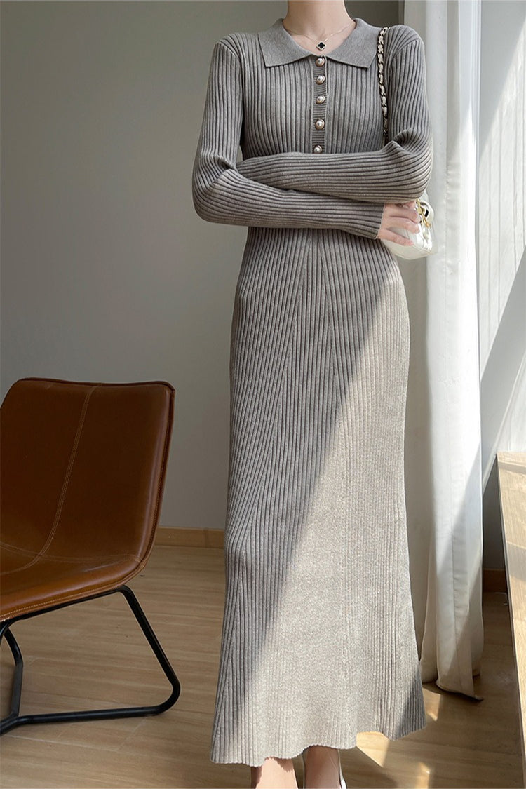 Graceful Collared Maxi Sweater Dress