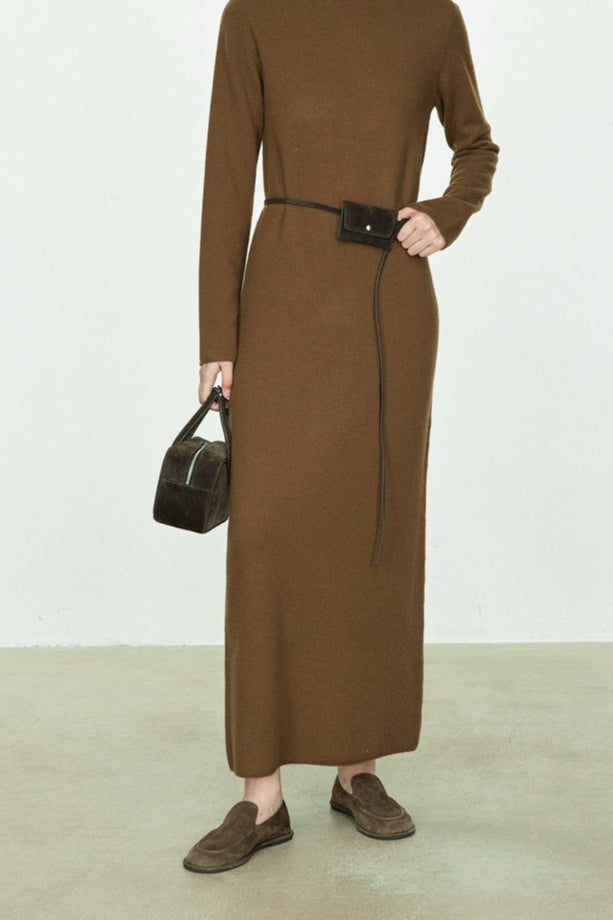 High Neck Flocked Slouchy Knit Dress