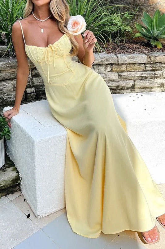 Graceful Tied Waist A Line Solid Color Prom Dress