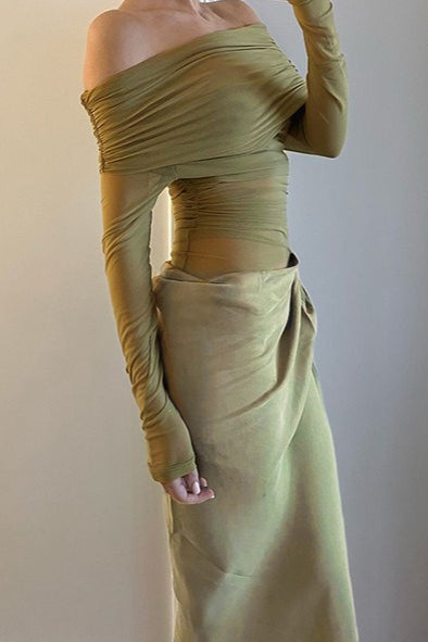 Off Shoulder Sheer Tulle Mesh Slim Fit Graceful Prom Dress