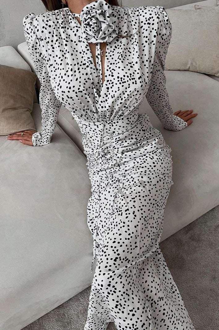 Polka Edition Dot Floral VNeck Puff Sleeve Maxi Dress