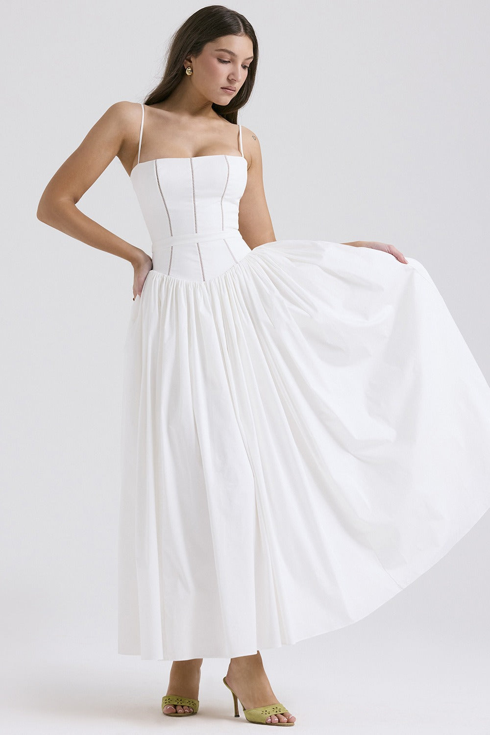 Graceful Floral Spaghetti Strap Slit Midi Prom Dress