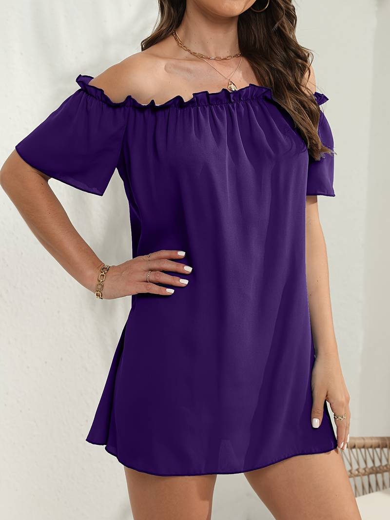 Exclusive Hayden Off the Shoulder Short Sleeved Mini Dress Premium Wardrobe Essential