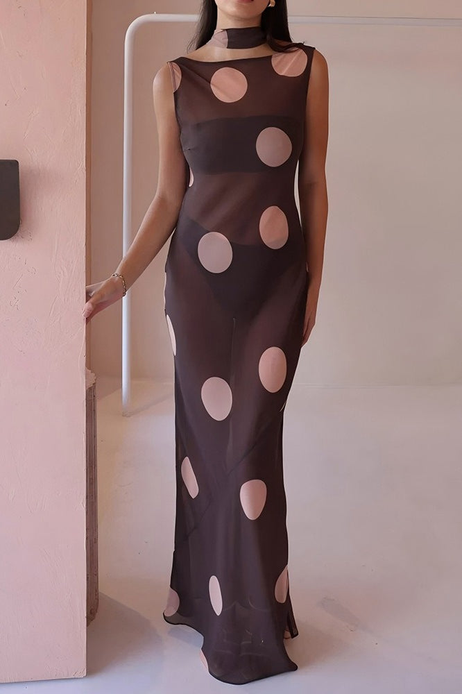 Retro Polka Dot Sleeveless Bodycon Maxi Dress