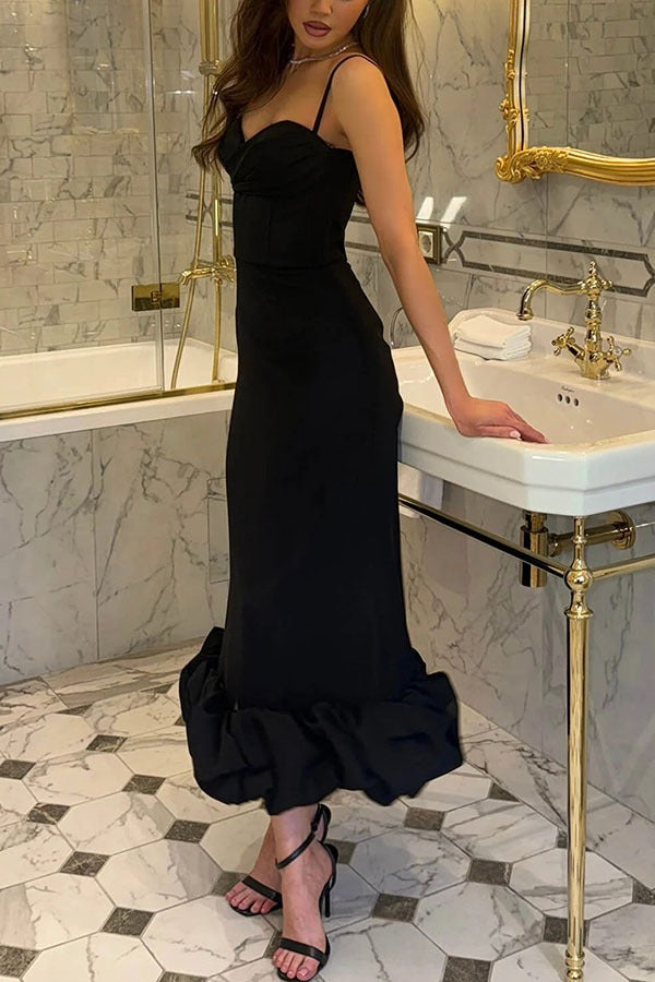 Chic Solid Spaghetti Strap Ruched Maxi Prom Dress