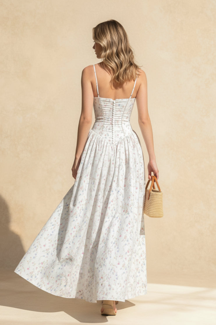 Chiffon Pleated Bloom Off Shoulder Maxi Dress