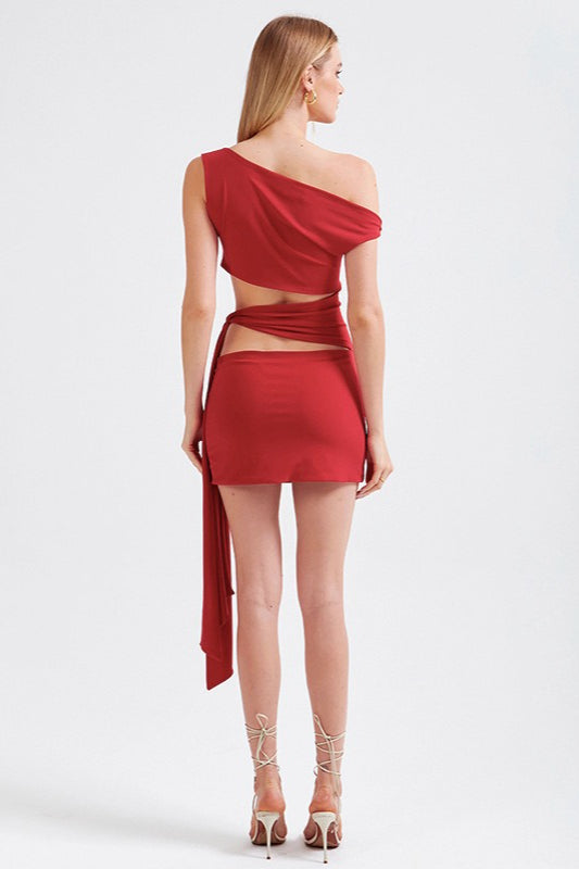Asymmetrical Solid Neck Cutout Tie Fitted Bodycon Mini Dress