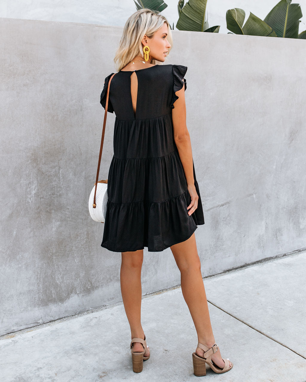 Coast East Pocketed Tiered Babydoll Dress Black