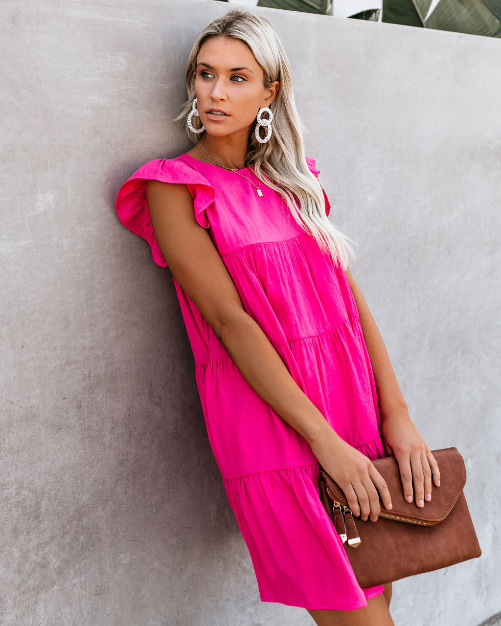 Coast East Pocketed Tiered Babydoll Dress Fuchsia