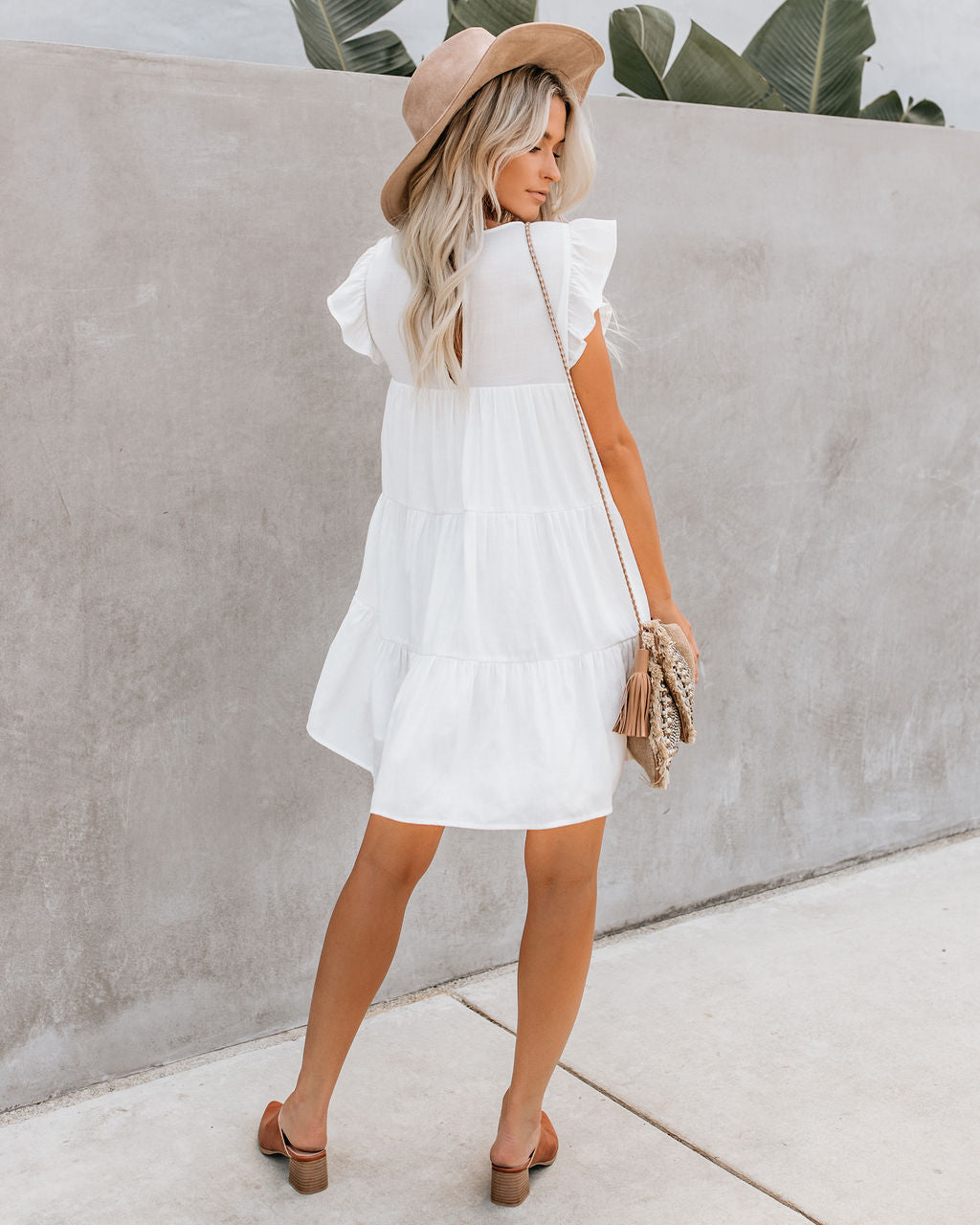 Coast East Pocketed Tiered Babydoll Dress White